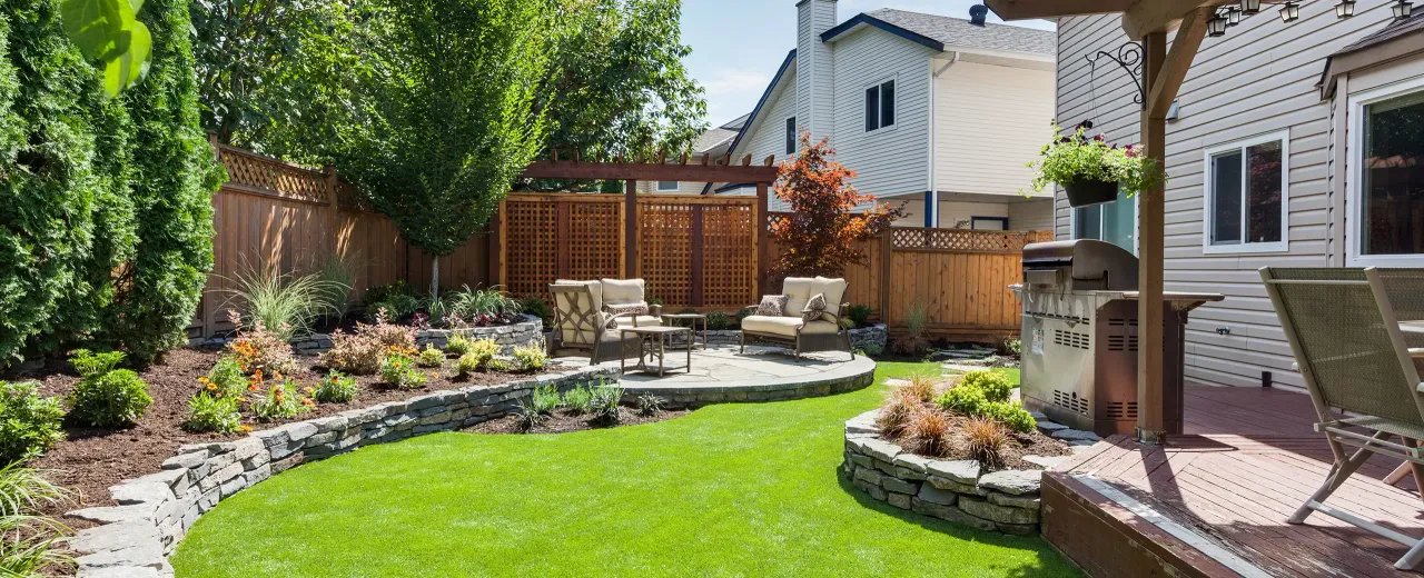Terraced hillside garden with stone path
